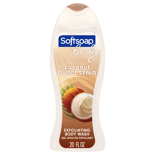 Softsoap Adult Body Wash Exfoliating Scrub, Coconut Butter Scent, All Skin Types, 20 oz Bottle