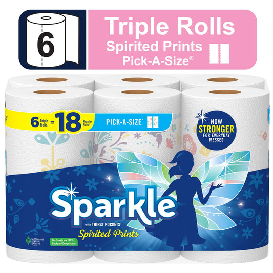 Sparkle Pick-a-Size Paper Towels, Prints, 6 Triple Rolls