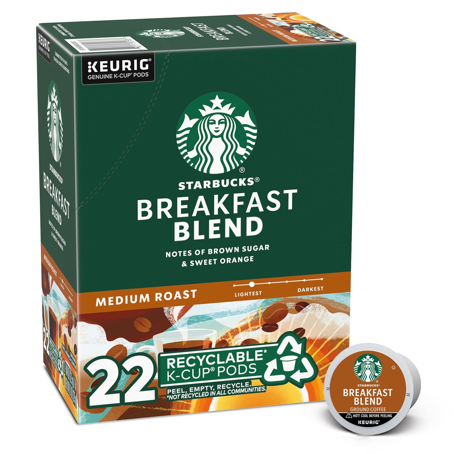 Starbucks, Breakfast Blend Medium Roast K-Cup Coffee Pods, 22 Count