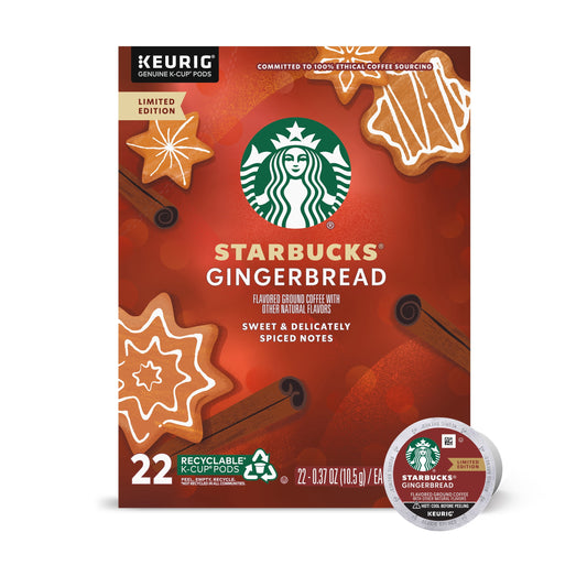 Starbucks K-Cup Coffee Pods, Gingerbread Naturally Flavored Coffee, 1 Box (22 Pods)