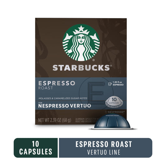 Starbucks by Nespresso Vertuo, Espresso Roast, Dark Roast Nespresso Pods, 10 Count