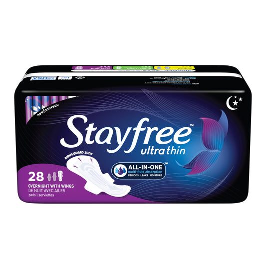 Stayfree Ultra Thin, Overnight Pads with Wings, Unscented, 28 Ct