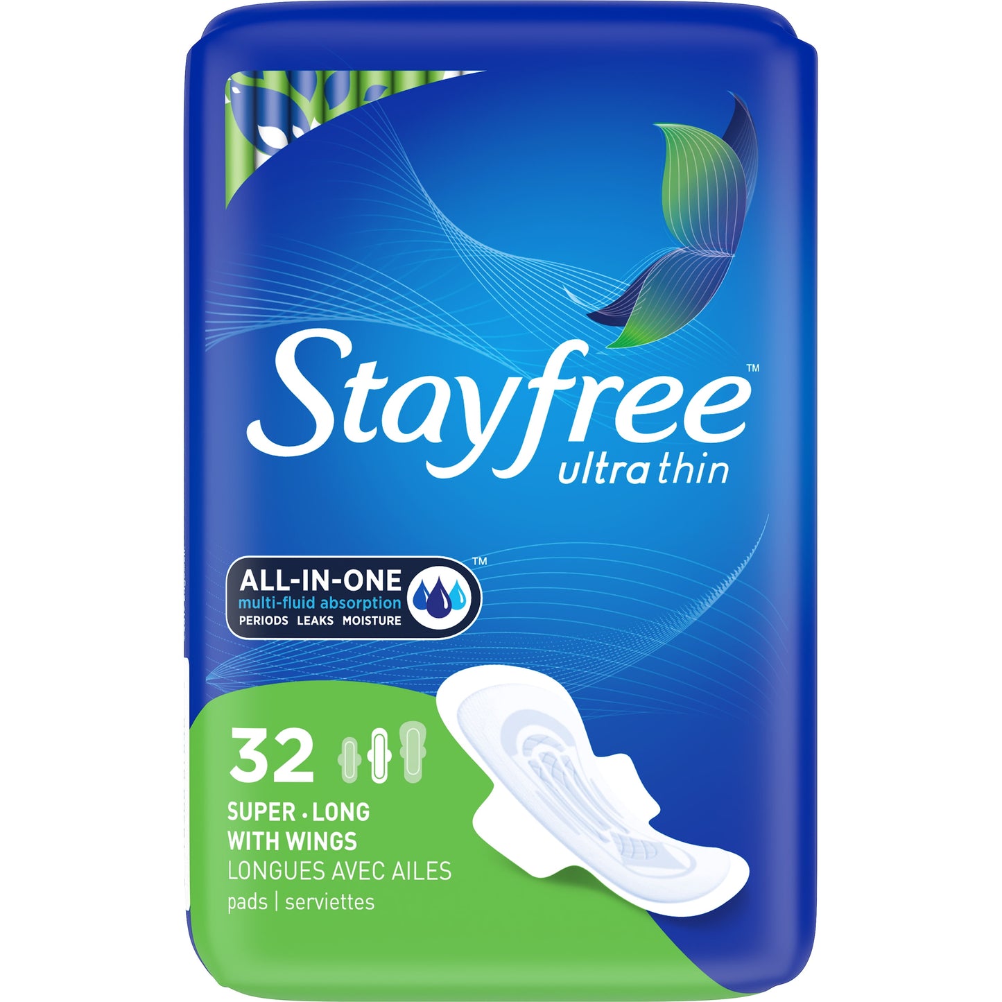 Stayfree Ultra Thin Super Long Pads With Wings, 32ct, Multi-Fluid Protection For Up To 8 Hours, With Odor Neutralizer