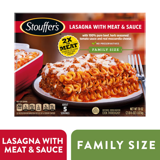 Stouffer's Meat and Sauce Family Size Lasagna Frozen Frozen Meal, 34 oz (Frozen)