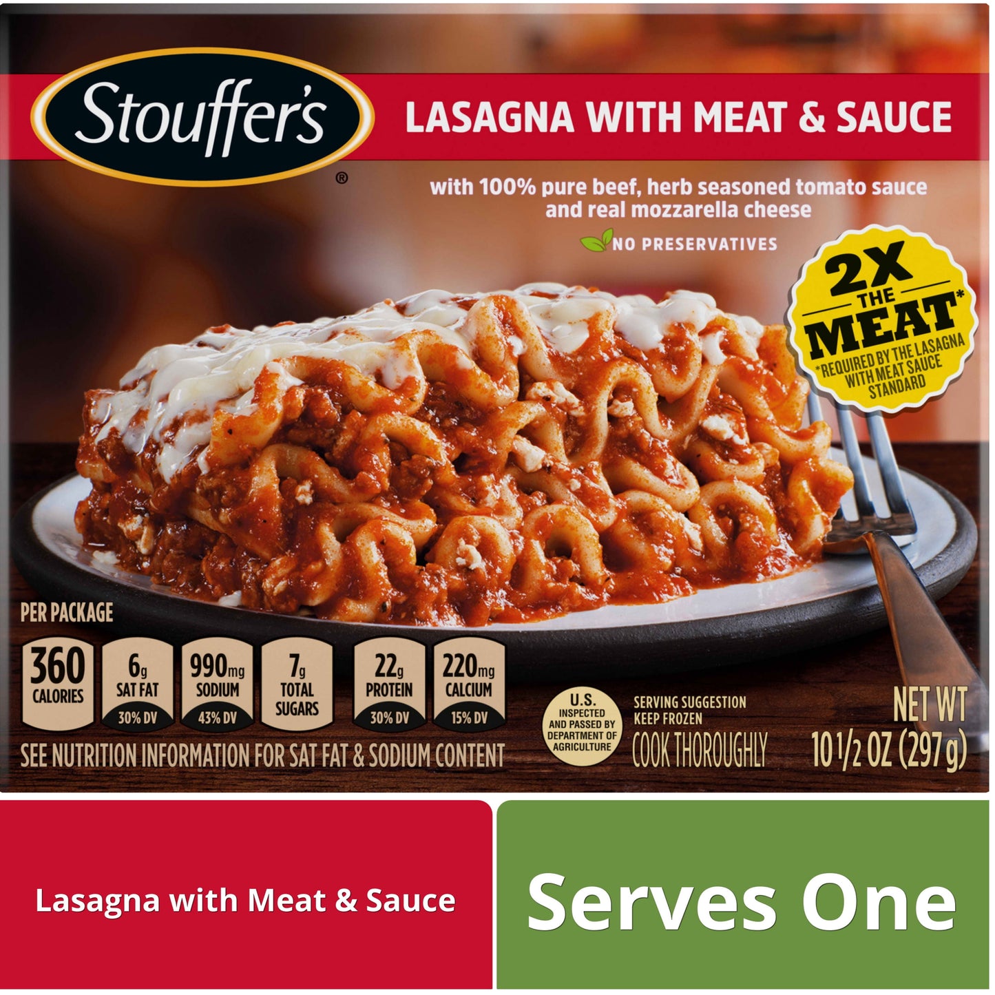 Stouffer's Meat and Sauce Lasagna Frozen Meal, 10.5 oz (Frozen)