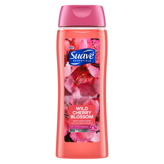 Suave Essentials Body Wash, Wild Cherry Blossom, All Skin Types, 18 oz