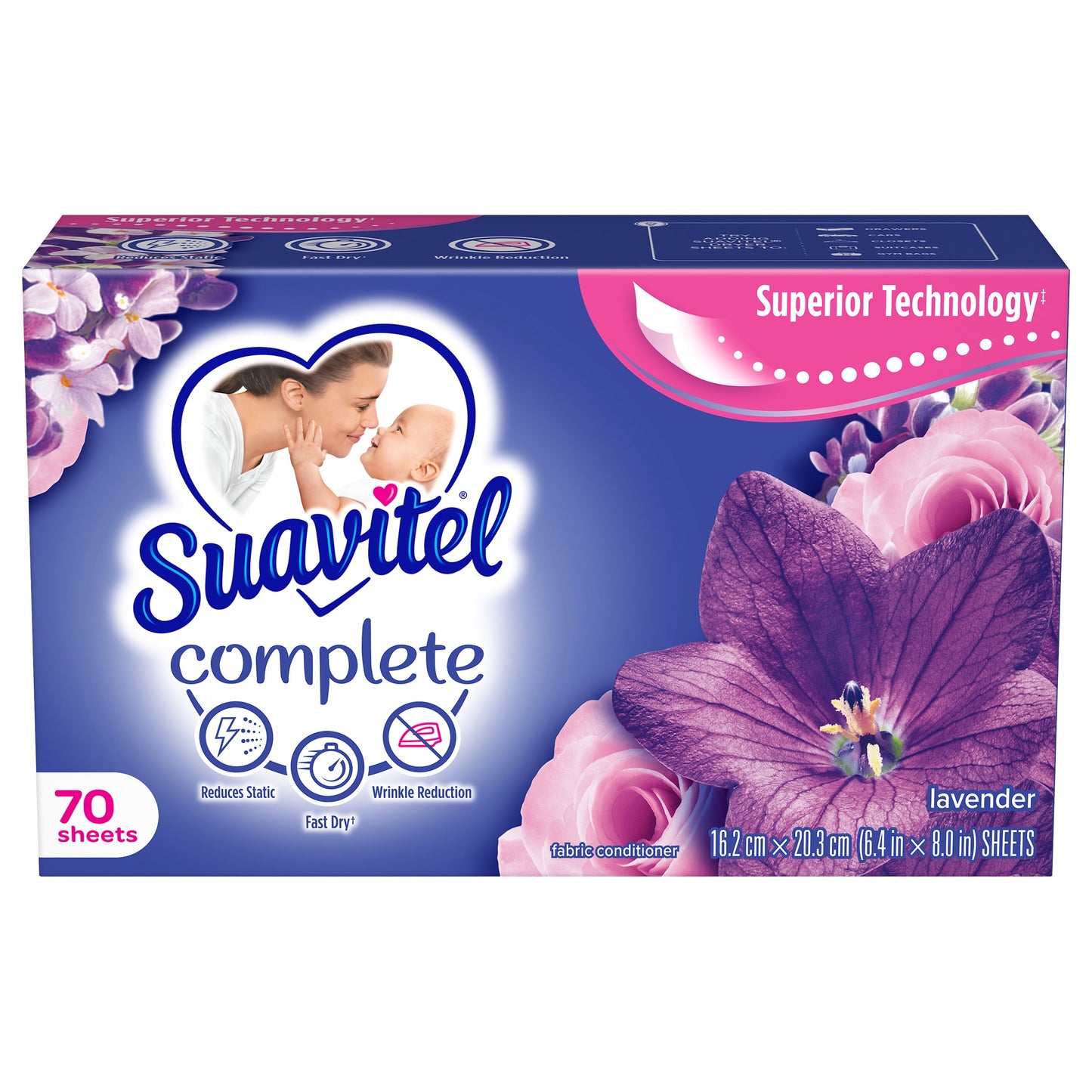 Suavitel Complete Fabric Softener Dryer Sheets, Lavender, 70ct