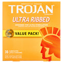 TROJAN Ultra Ribbed Lubricated Condoms for Ultra Stimulation, 36 Count, 1 Pack