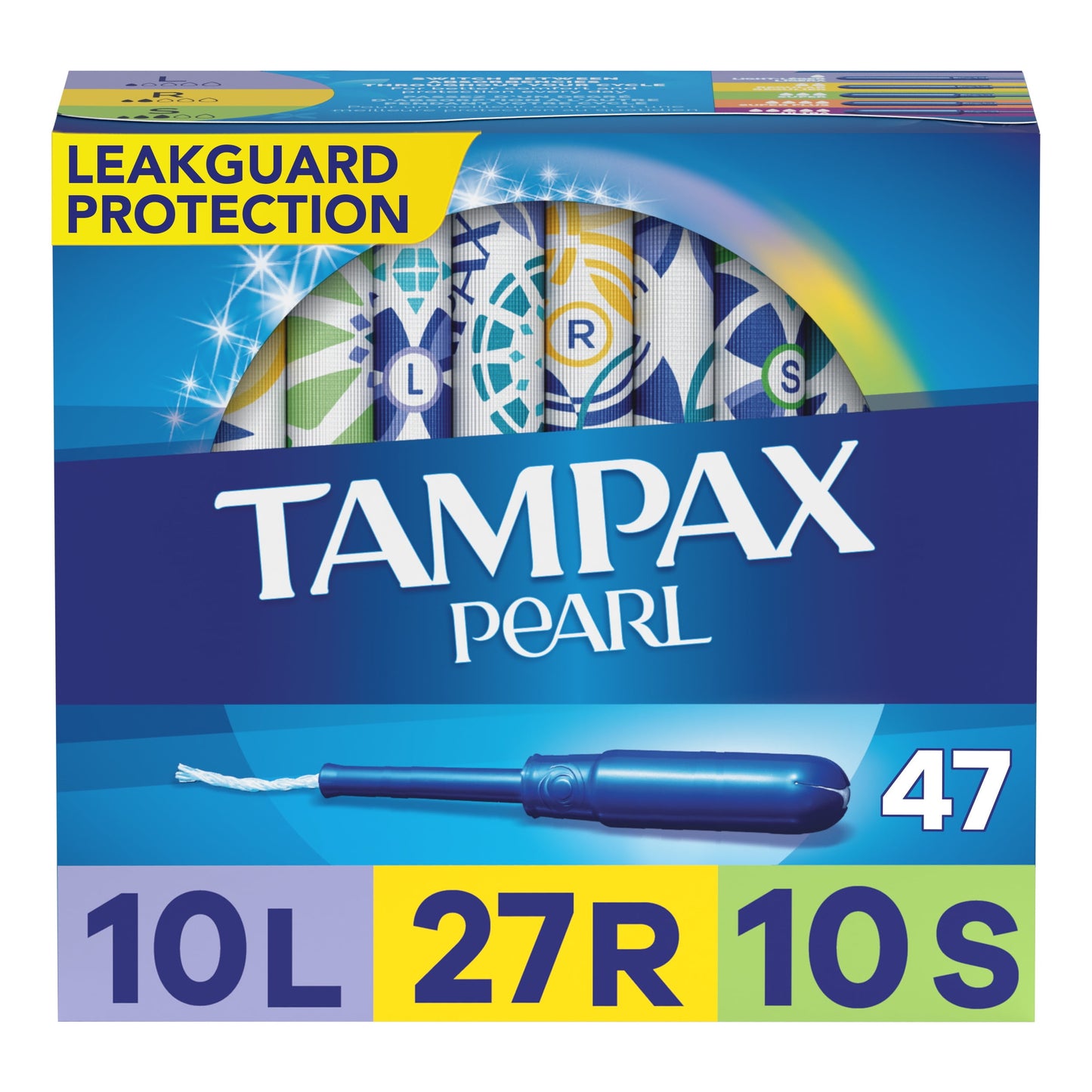 Tampax Pearl Tampons Trio Multipack with LeakGuard Braid, Light/Regular/Super Absorbency, 47 Ct