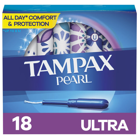 Tampax Pearl Tampons with LeakGuard Braid, Ultra Absorbency, 18 Ct