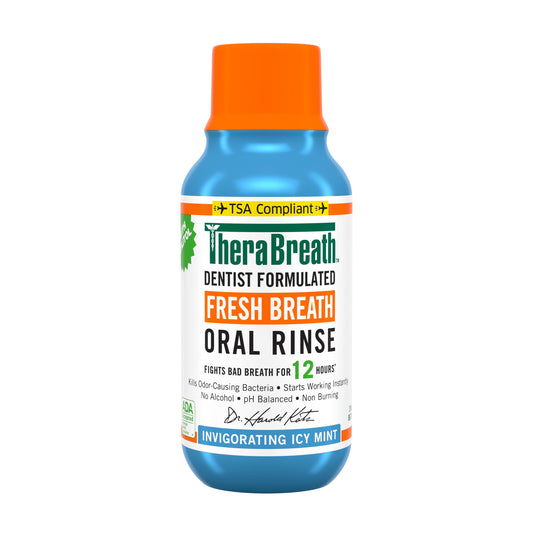 TheraBreath Fresh Breath Mouthwash, Icy Mint, Alcohol-Free, Travel Size, 3 fl oz