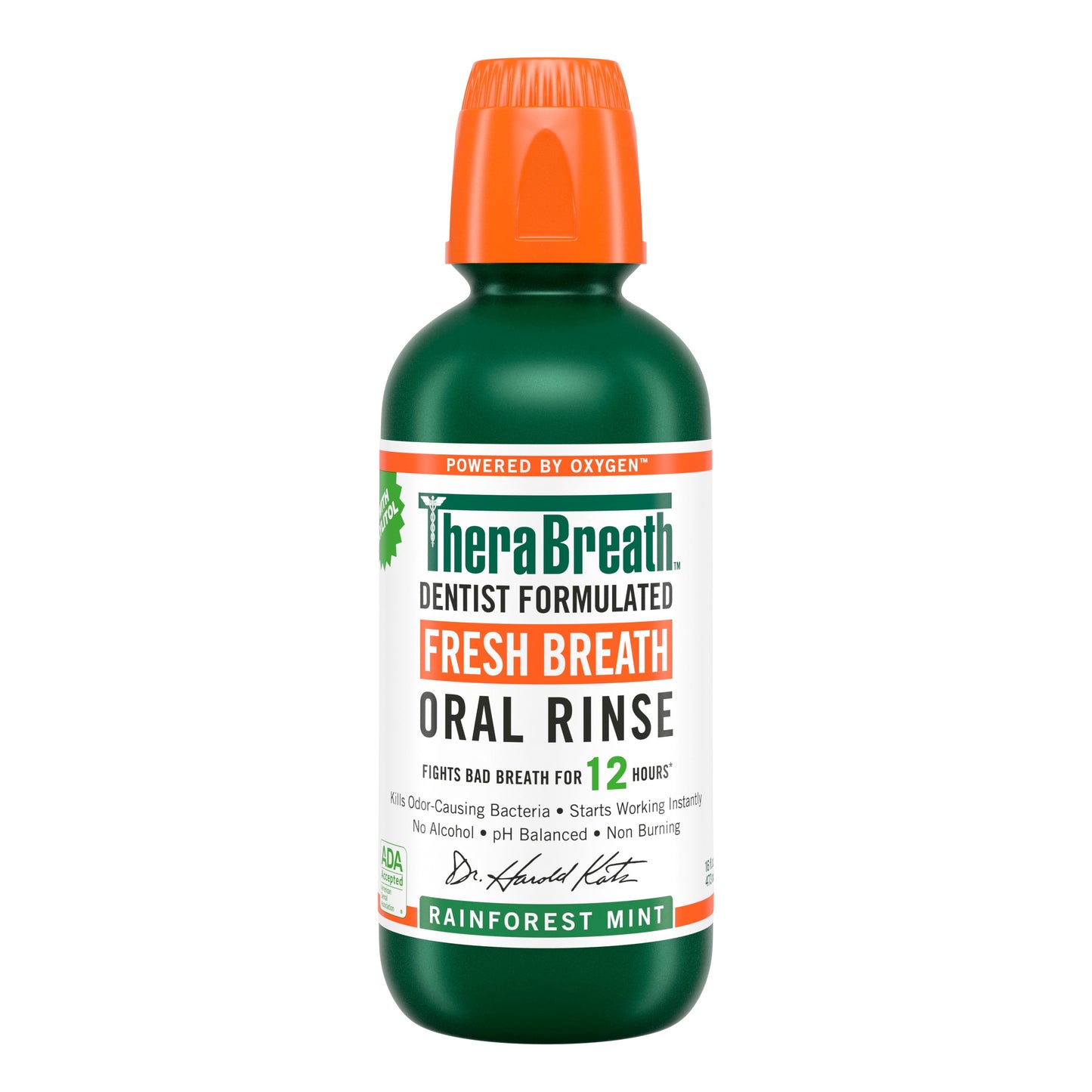 TheraBreath Fresh Breath Mouthwash, Rainforest Mint, Alcohol-Free, 16 fl oz