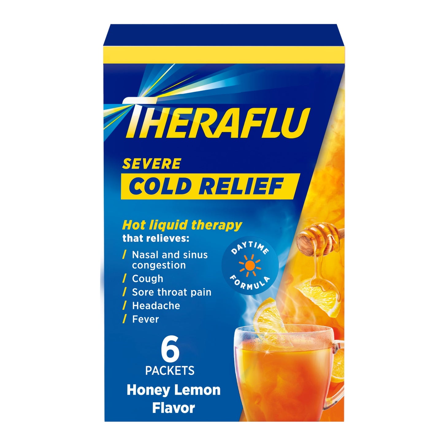 Theraflu Severe Cough Cold and Flu Nighttime Relief Medicine Powder, Green Tea and Honey Lemon Flavor, 6 Count