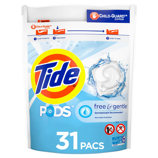 Tide Pods Laundry Detergent Soap Packs, Free and Gentle, 31 Ct