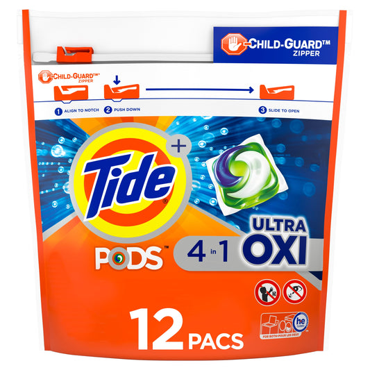 Tide Pods Laundry Detergent Soap Packs with Ultra Oxi, 12 Ct