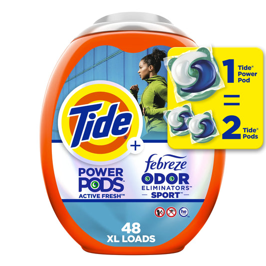 Tide Power Pods Laundry Detergent Soap Packs with Febreze, Sport Odor Defense, 45 Ct