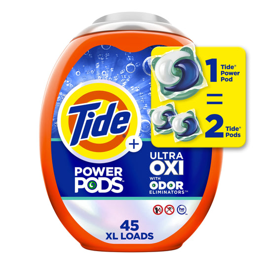 Tide Power Pods Laundry Detergent Soap Packs with Ultra Oxi, 45 Ct