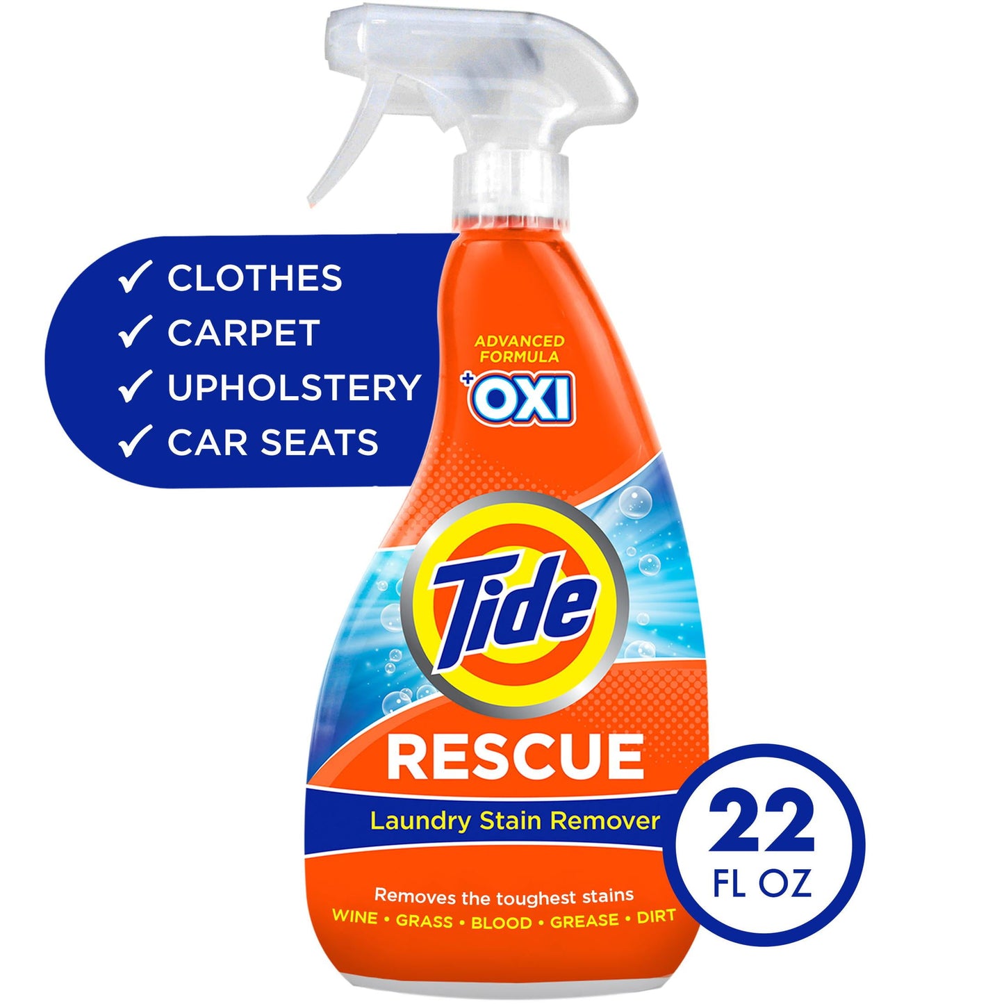 Tide Rescue Plus Oxi Laundry Stain Remover and Carpet Cleaning Spray and Wash, Spot Cleaner, 22 fl oz