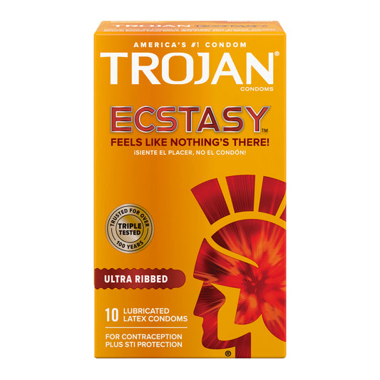 Trojan Ultra Ribbed Ecstasy Lubricated Condoms - 10 Count