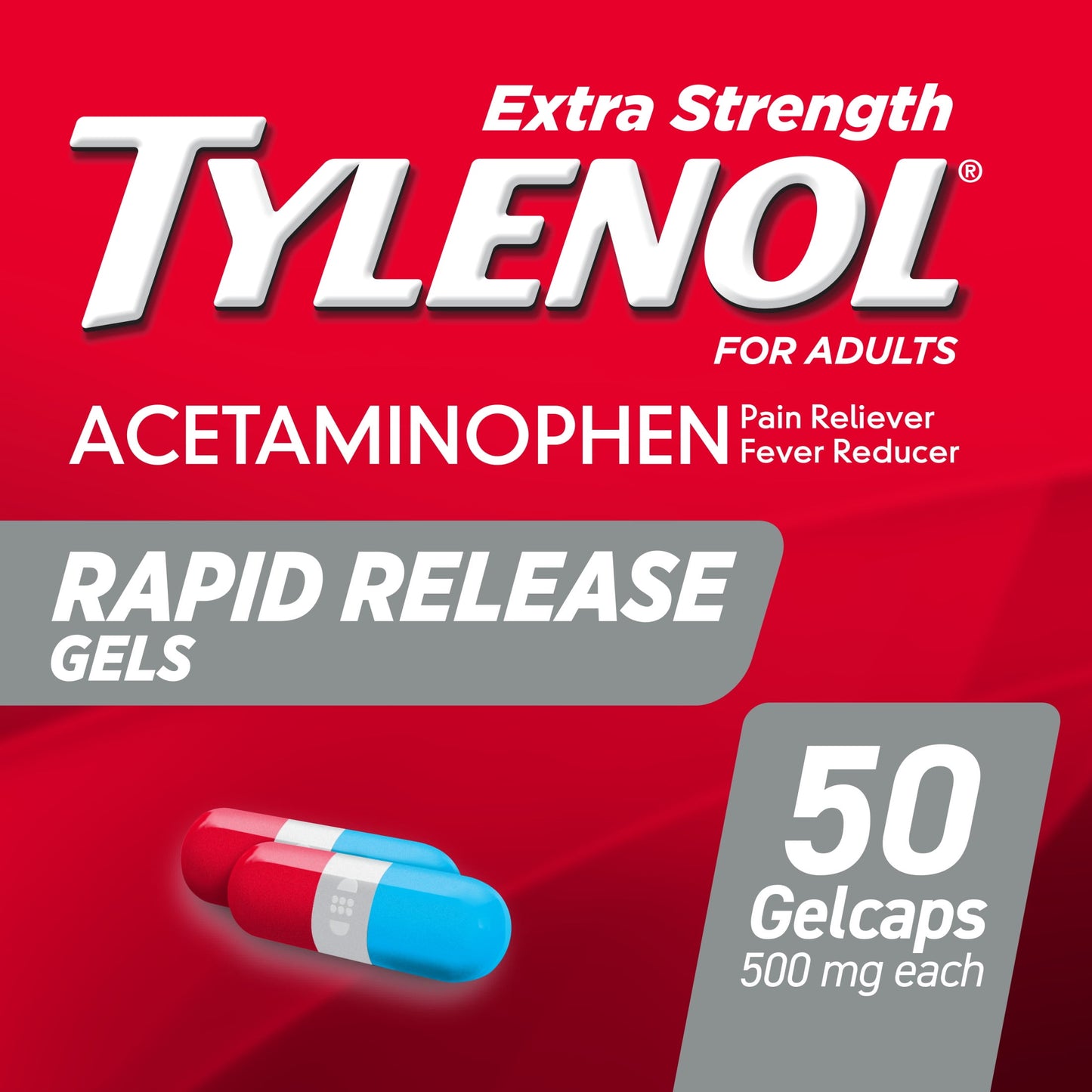 Tylenol Extra Strength Acetaminophen Rapid Release Gels, 50 ct