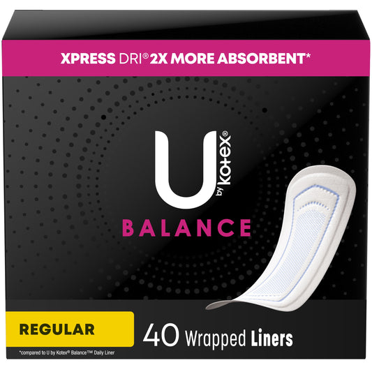 U by Kotex Balance Wrapped Panty Liners, Regular Length, 40 Count