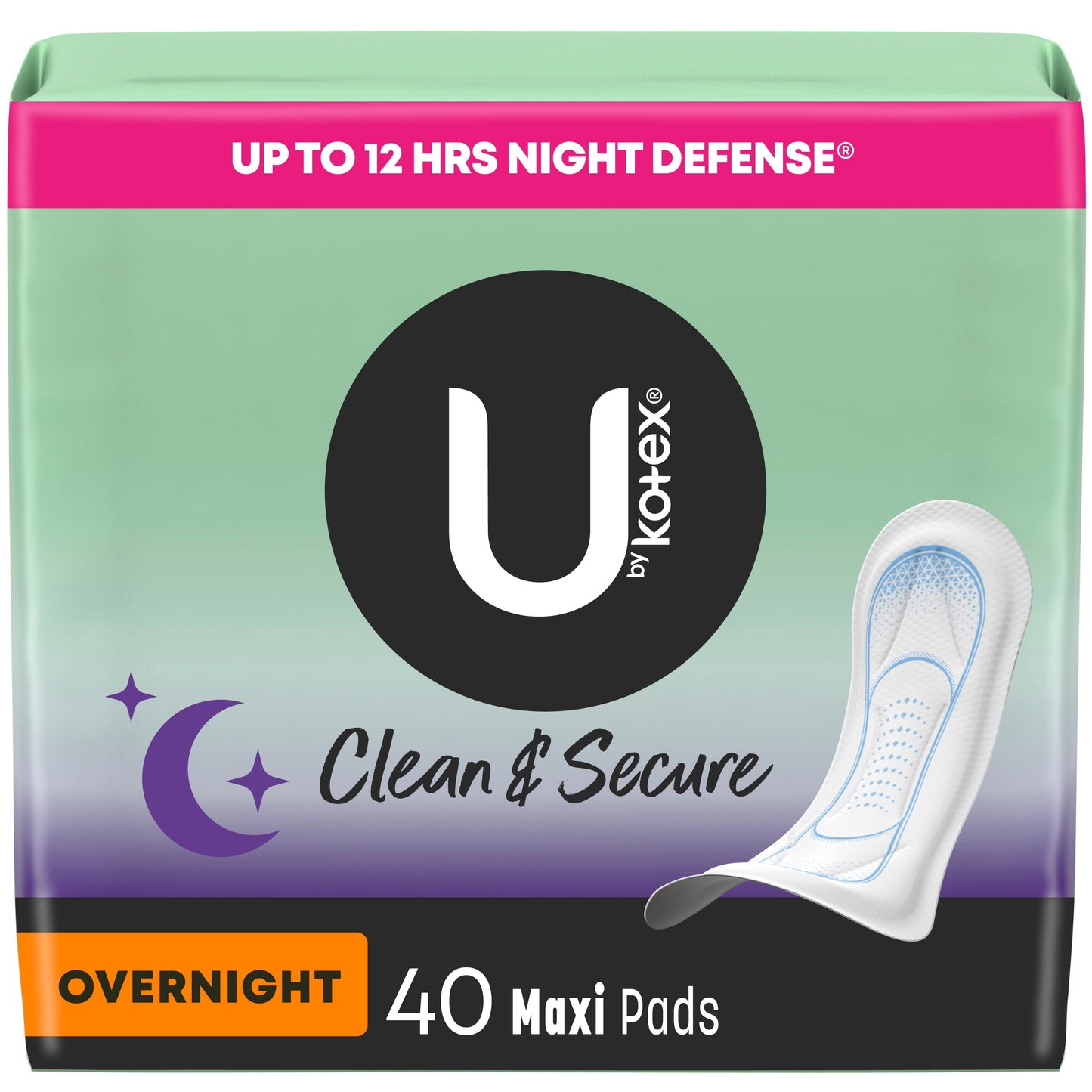 U by Kotex Clean & Secure Overnight Maxi Pads, 40 Ct