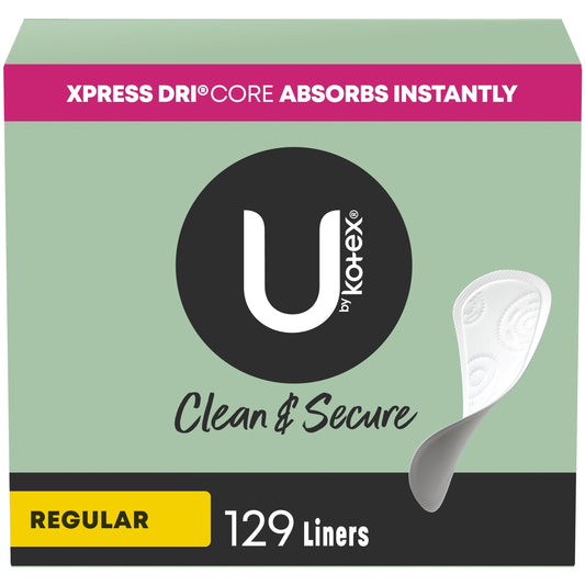 U by Kotex Clean & Secure Panty Liners, Light Absorbency, Regular Length, 129 Count