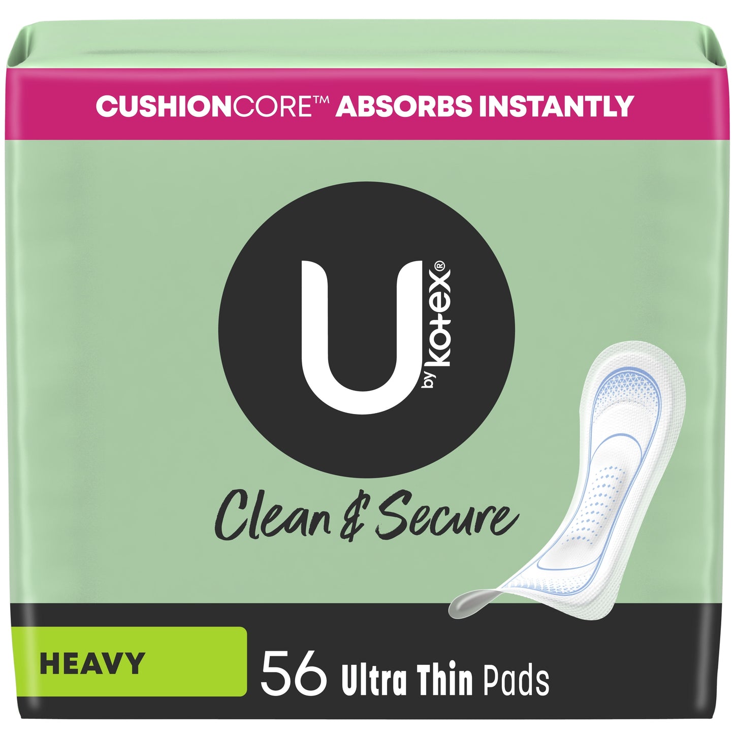 U by Kotex Clean & Secure Ultra Thin Pads, Heavy Absorbency, 56 Count