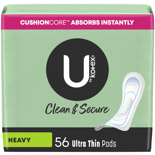 U by Kotex Clean & Secure Ultra Thin Pads, Heavy Absorbency, 56 Count