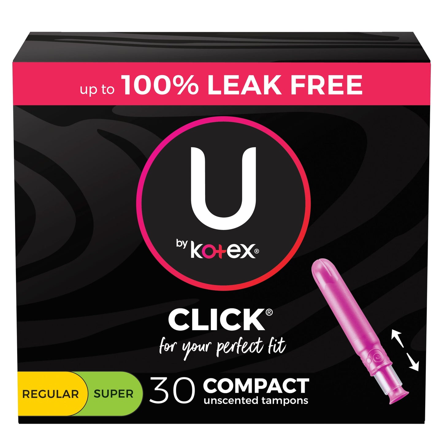 U by Kotex Click Compact Multipack Tampons, Regular/Super, Unscented, 30 Count