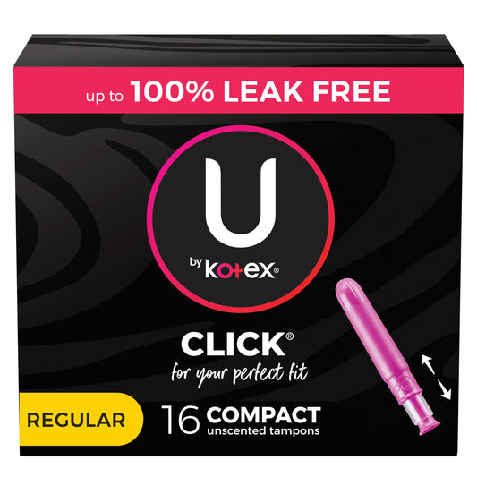 U by Kotex Click Compact Tampons, Regular, Unscented, 16 Count