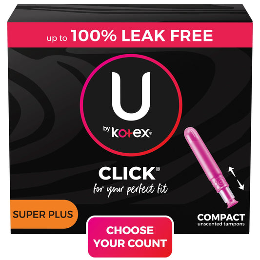 U by Kotex Click Compact Tampons, Super Plus, Unscented, 32 Count