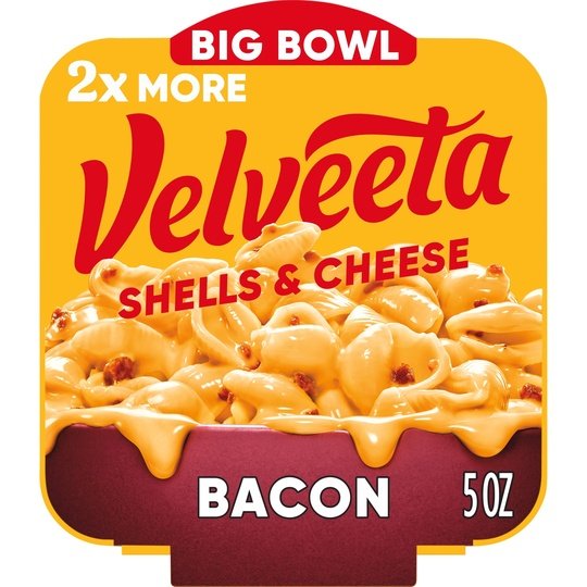 Velveeta Shells and Cheese Macaroni and Cheese Cups with Bacon Easy Microwavable Big Bowl Dinner, 5 oz Tray