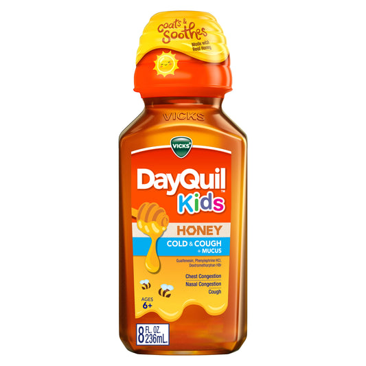 Vicks Kids DayQuil Honey Cold & Cough + Mucus Relief Liquid, over-the-counter, 8 fl oz