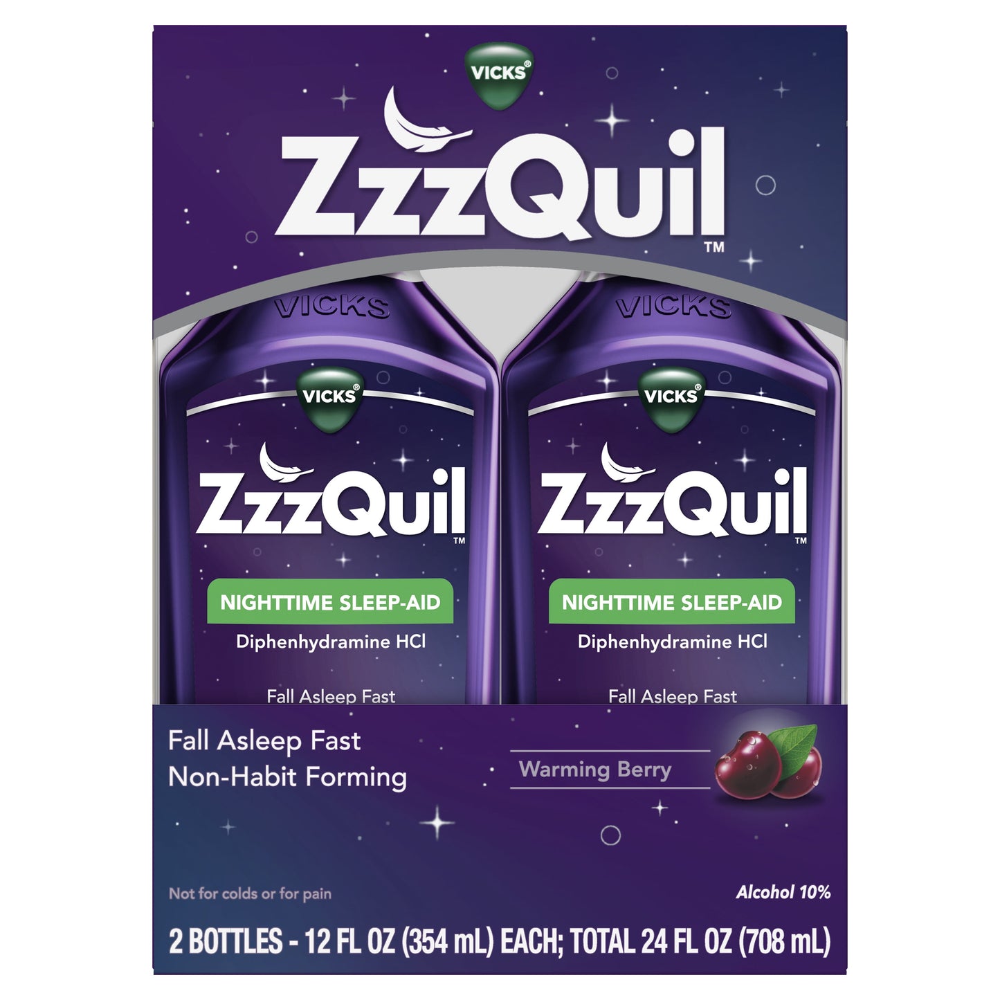 Vicks ZzzQuil Night Pain, over-the-Counter Sleep Aid Non-Habit Forming, Midnight Berry, 24 fl oz