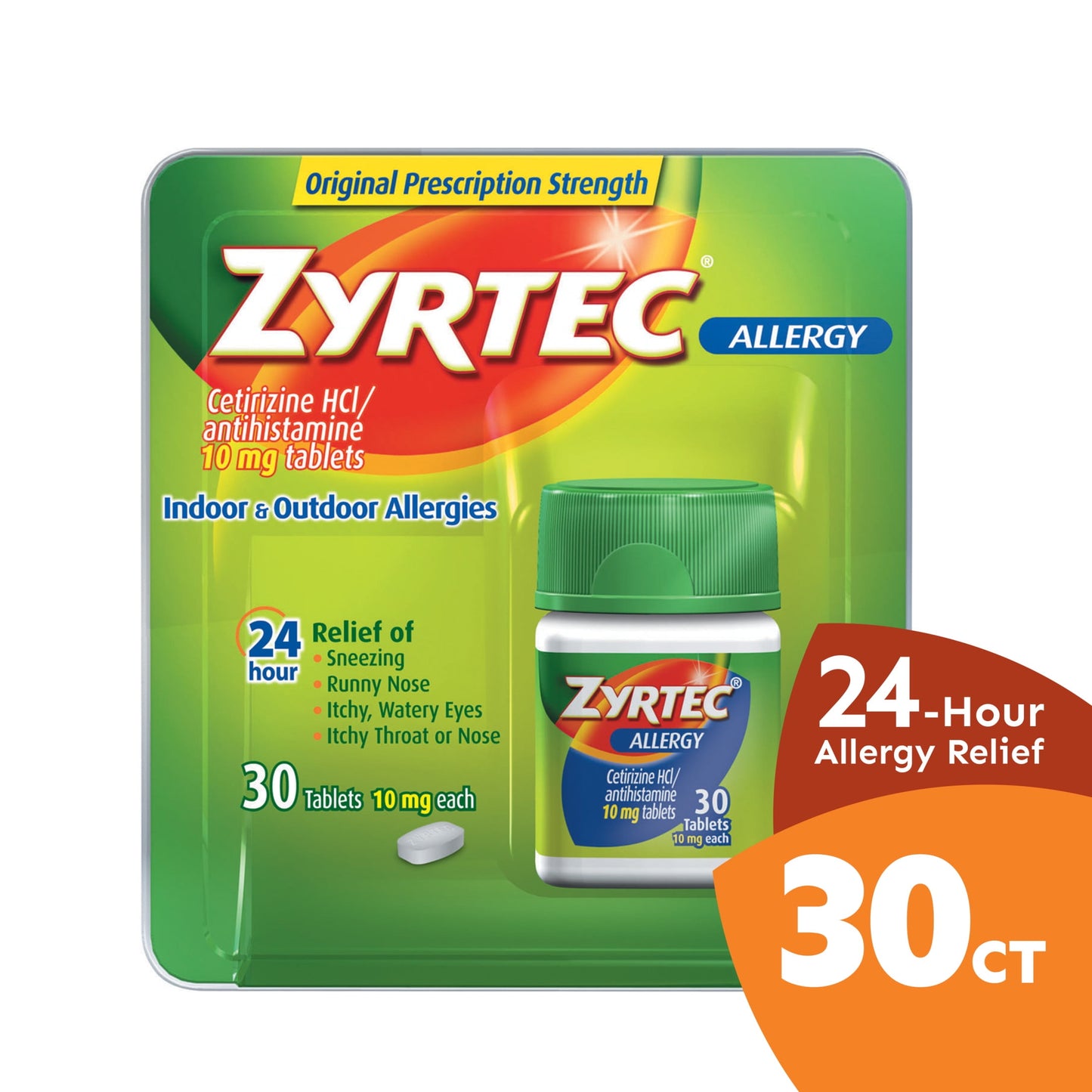 Zyrtec 24 Hour Allergy Relief Tablets with 10 mg Cetirizine HCl, 30 Ct