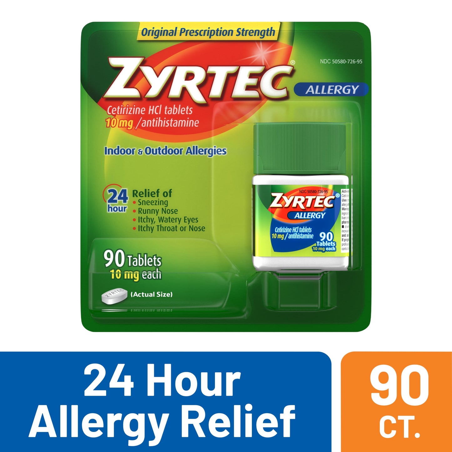 Zyrtec 24 Hour Allergy Relief Tablets with 10 mg Cetirizine HCl, 90Ct