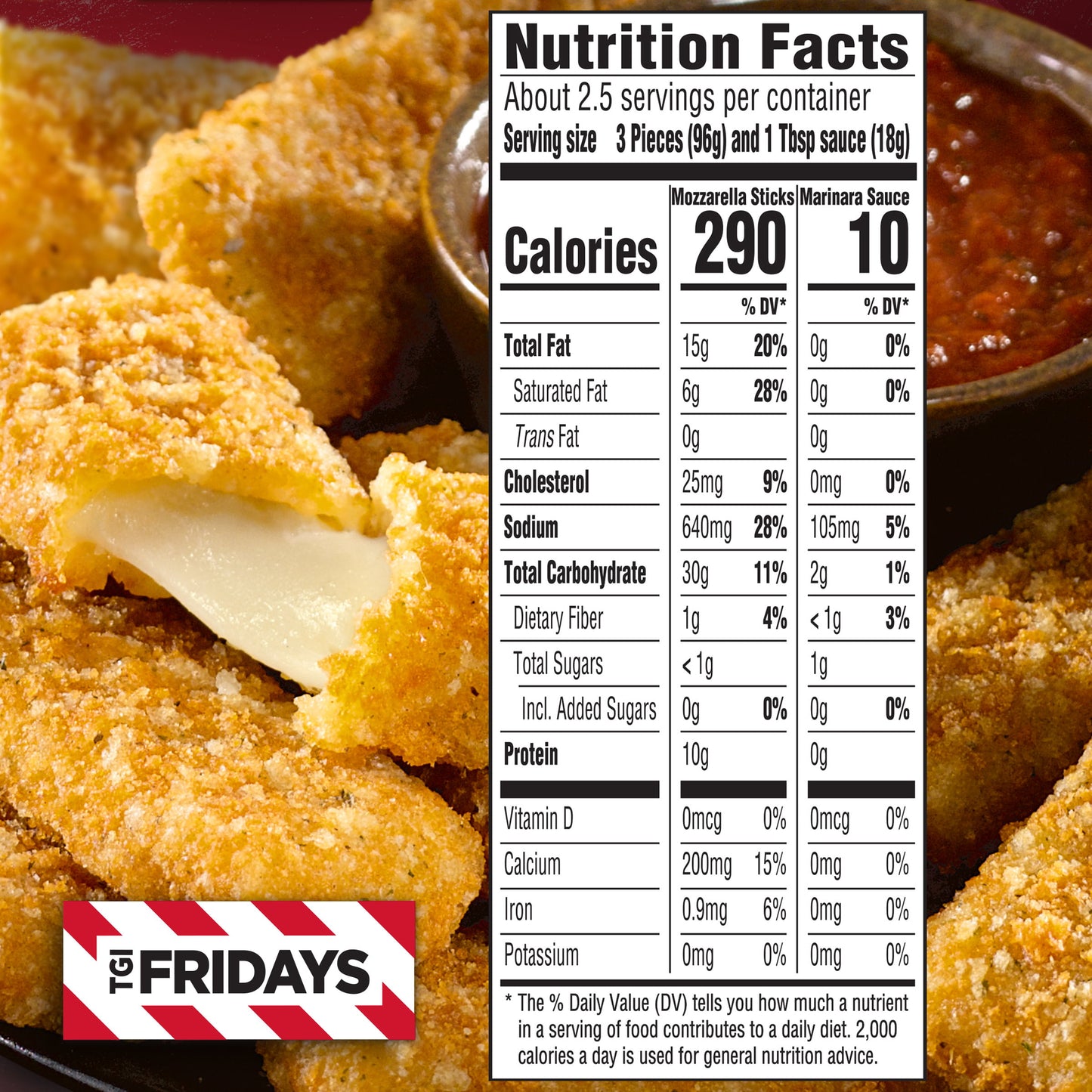 TGI Fridays Mozzarella Sticks Frozen Snacks with Marinara Sauce, 11 oz Box Regular