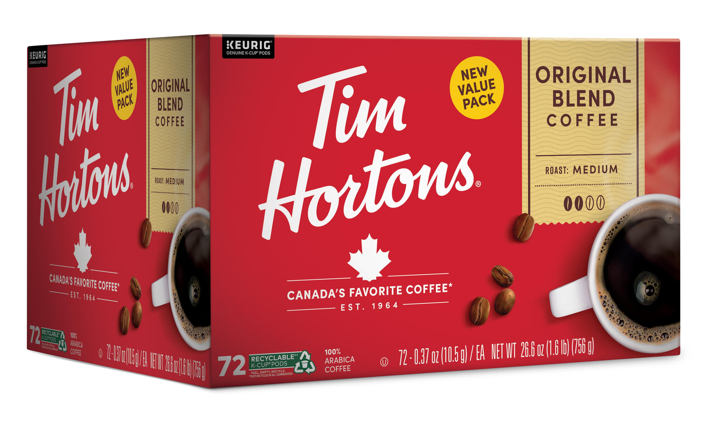 Tim Hortons Original Blend Medium Roast K-Cup Coffee Pods for Keurig Brewers, 72 Ct