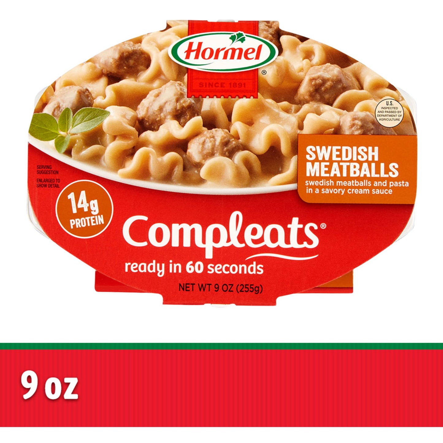 HORMEL COMPLEATS Swedish Meatballs with Pasta in Cream Sauce, Shelf Stable, 9 oz Plastic Tray