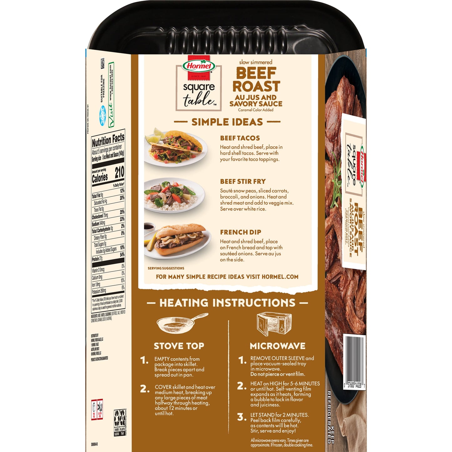 HORMEL SQUARE TABLE Slow Simmered Beef Roast Au Jus & Savory Sauce Family Size Refrigerated Entrée, 24 oz Plastic Tray