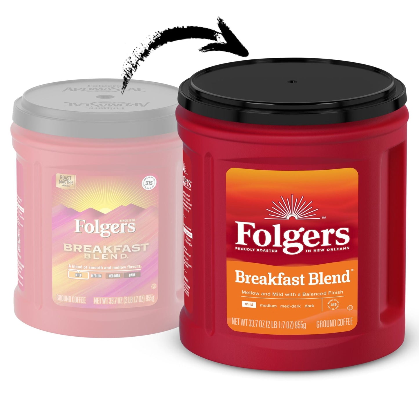 Folgers Breakfast Blend Ground Coffee, Smooth & Mild Coffee, 33.7 Ounce Canister