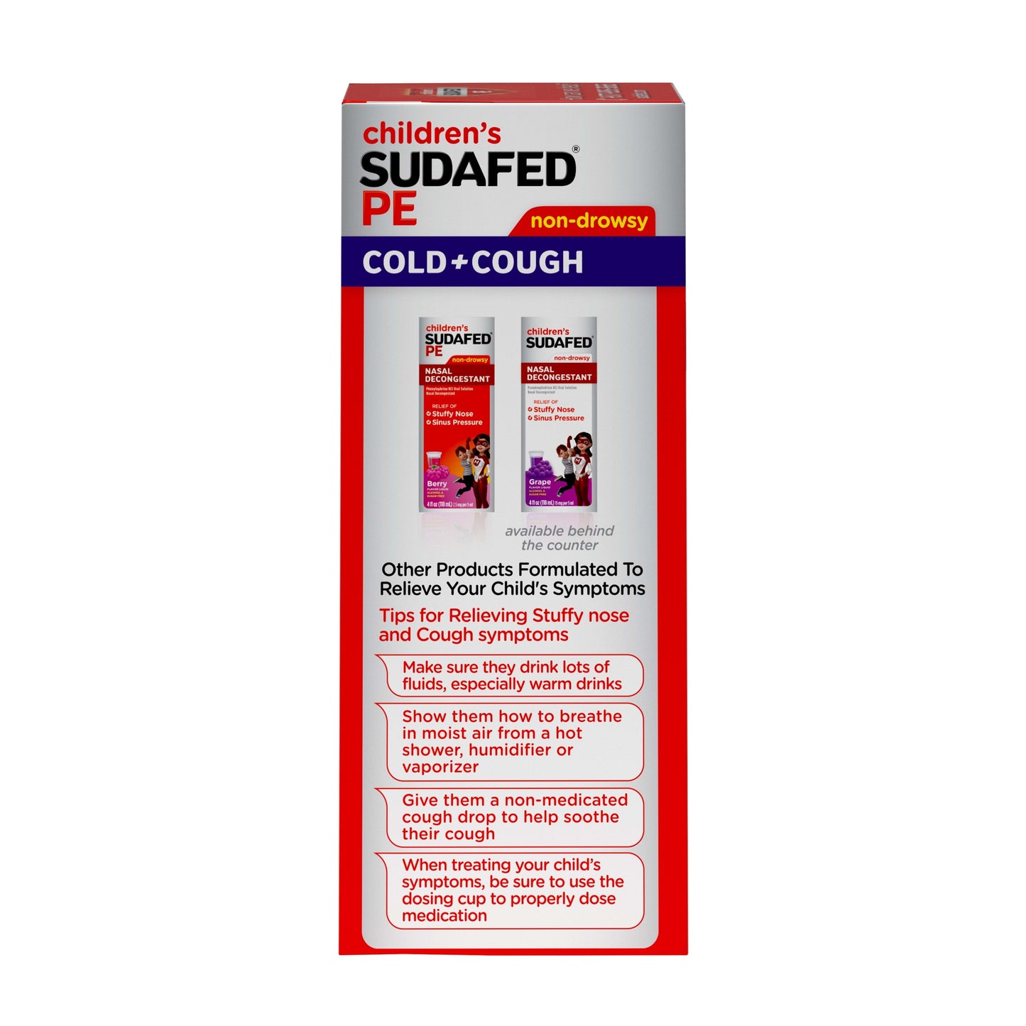 Children's Sudafed PE Cold + Cough Suppressant, Cold Medicine & Nasal Decongestant, Grape Flavor Liquid Cough Relief, 4 fl. oz