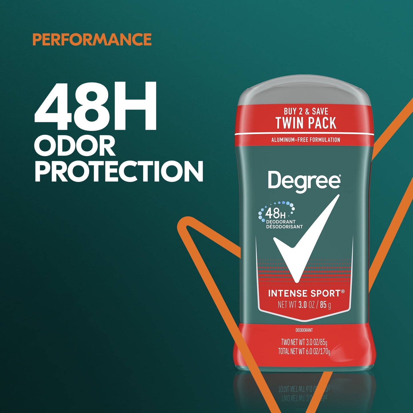 Degree Long Lasting Men's Antiperspirant Deodorant Stick Twin Pack, Intense Sport, 3 oz