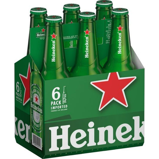 Heineken Original Lager Beer, 6 Pack, 12 fl oz Bottles, 5% Alcohol by Volume