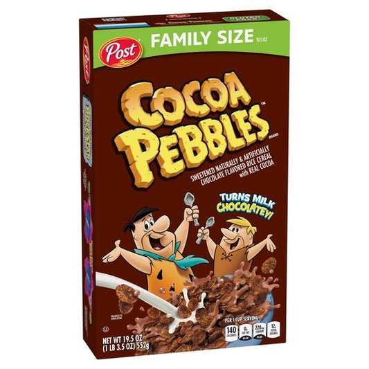 Post Cocoa PEBBLES Cereal, Chocolatey Kids Cereal, Gluten Free, 19.5 OZ Family Size Box
