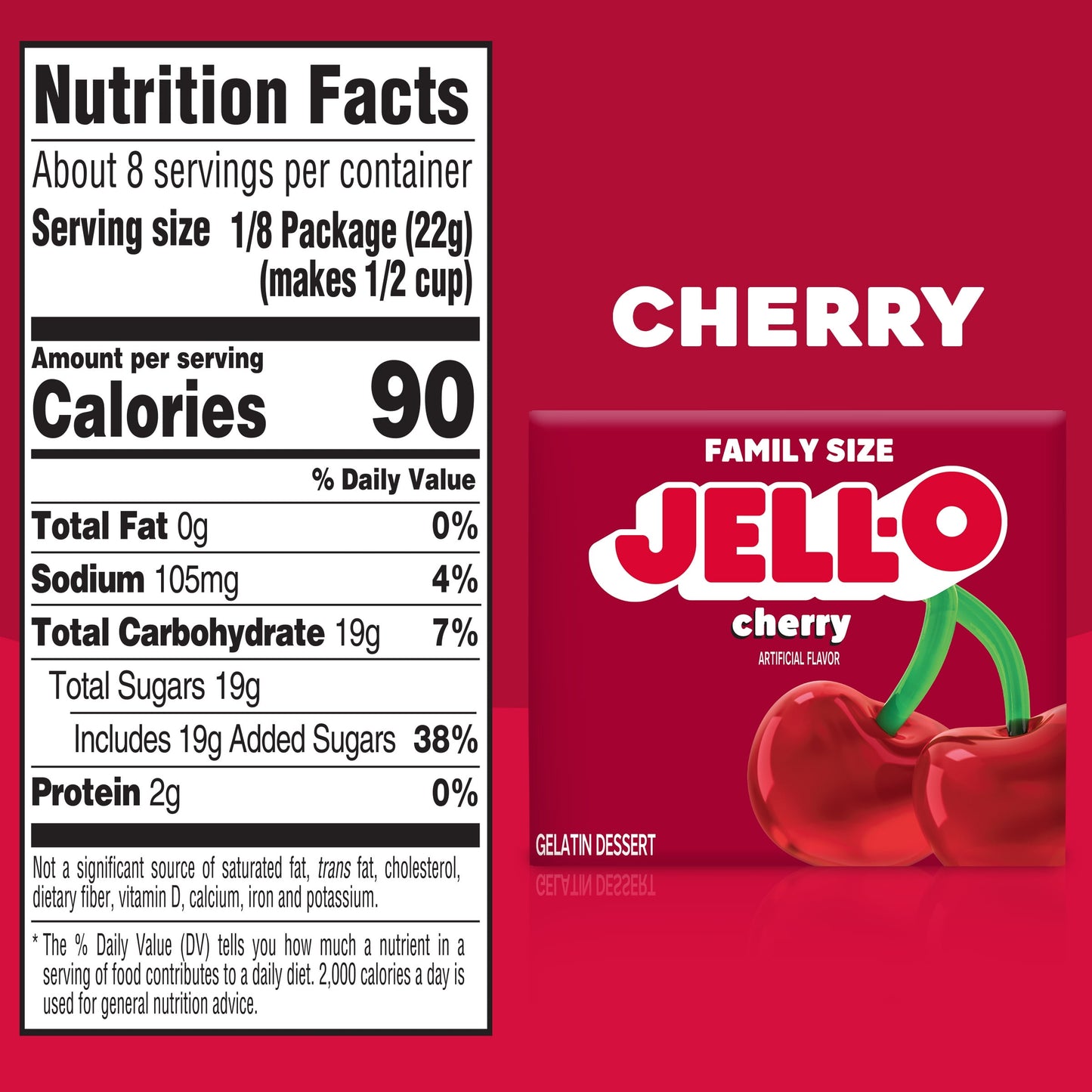 Jell-O Cherry Artificially Flavored Gelatin Dessert Mix, Family Size, 6 oz Box