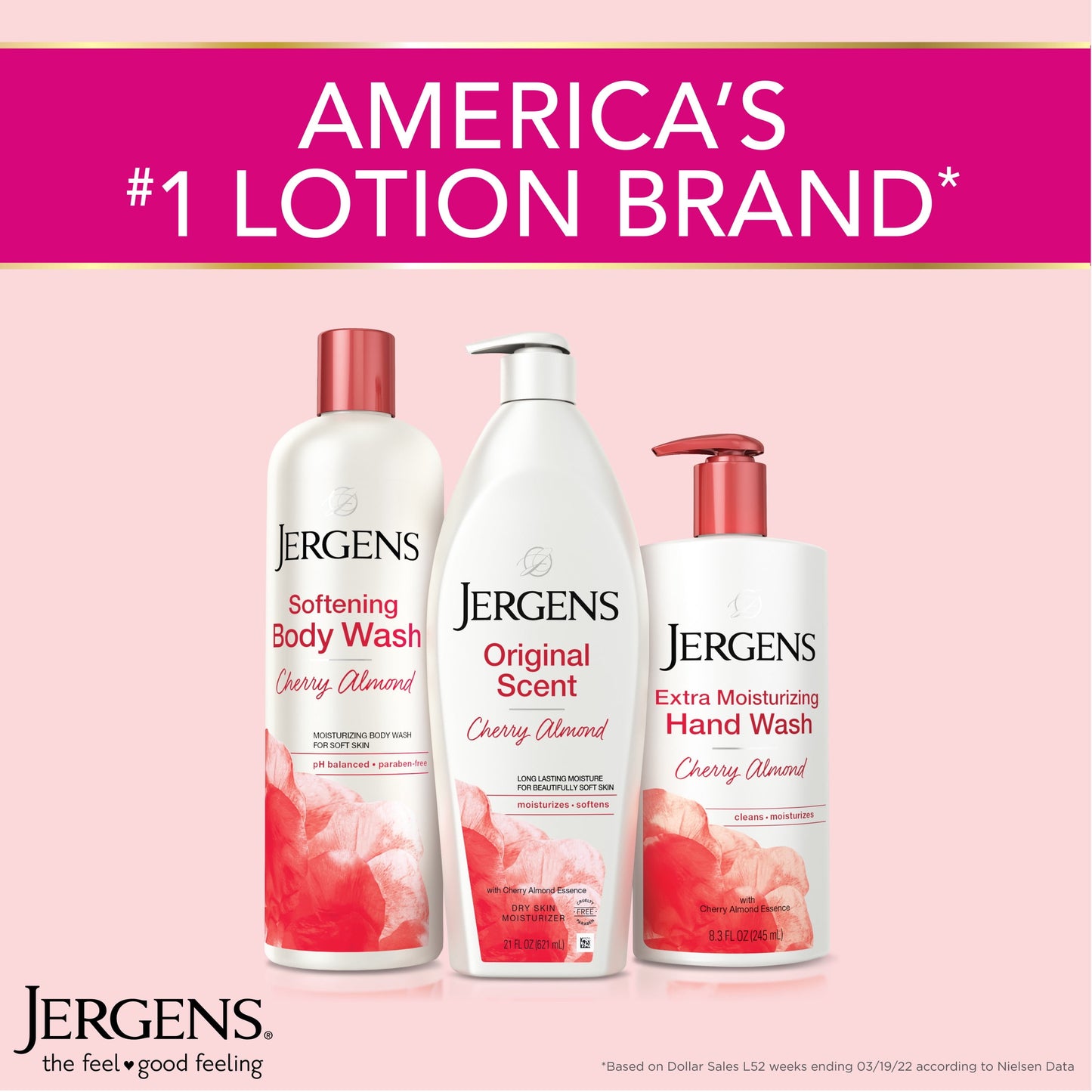 Jergens Hand and Body Lotion, Original Scent Dry Skin Moisturizing Body Lotion, Cherry Almond Essence, 32 Oz