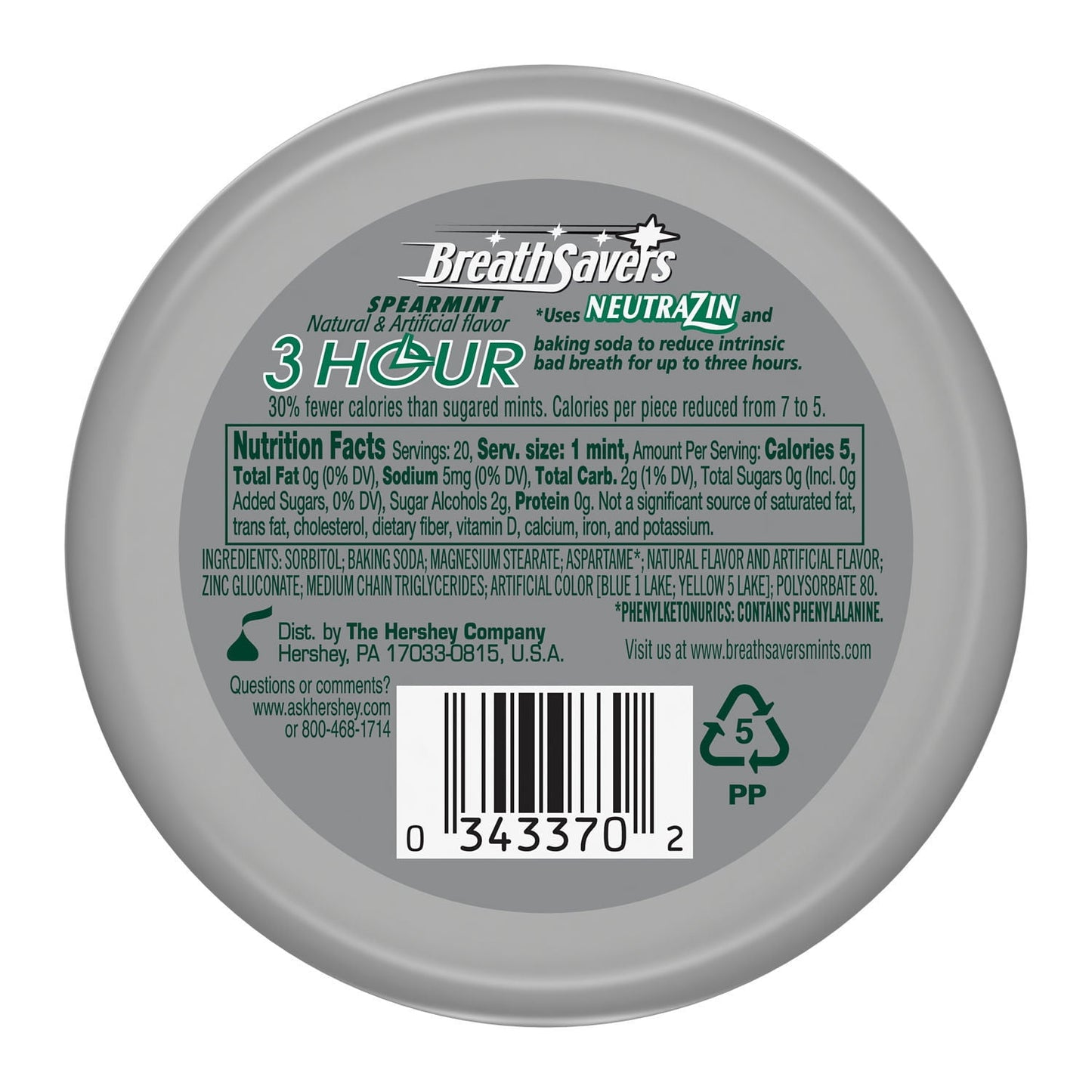 Breath Savers Spearmint Flavored Sugar Free Breath Mints, Tin 1.27 oz