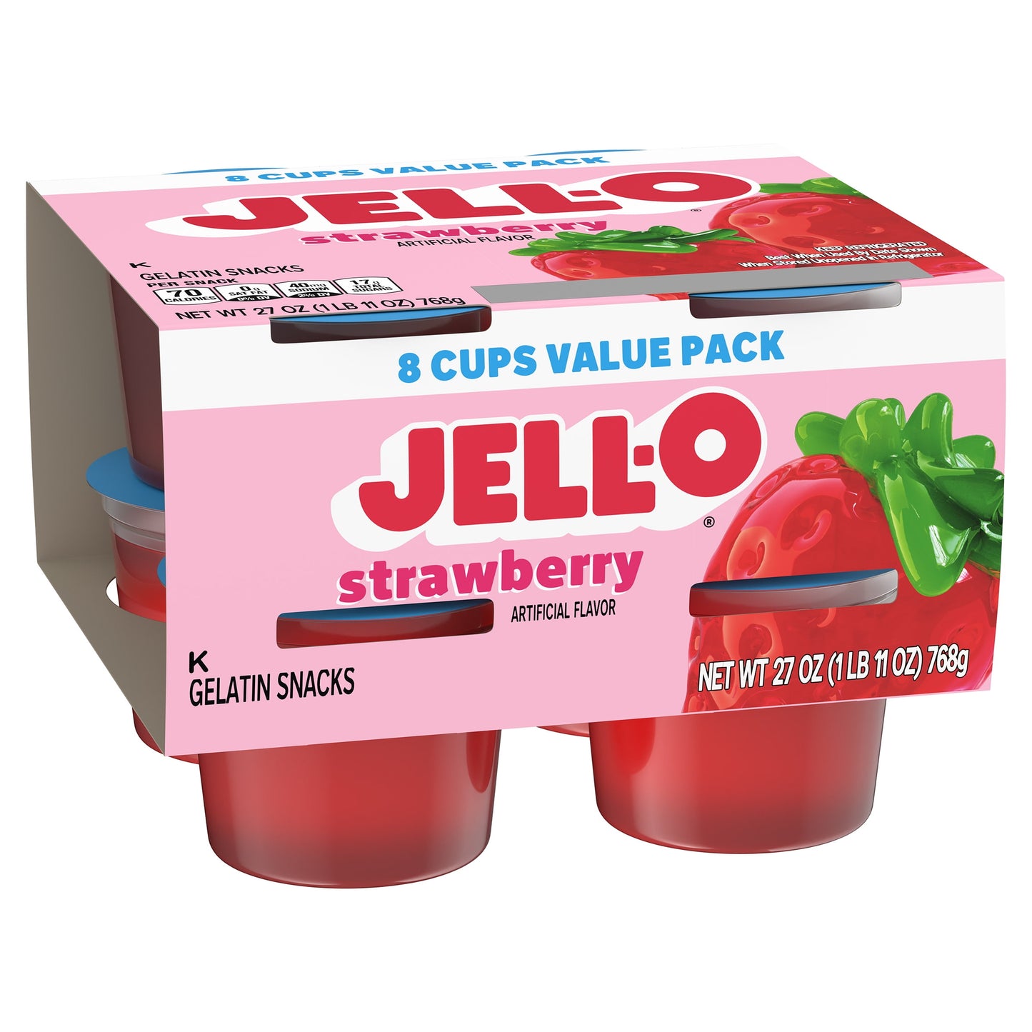 Jell-O Original Strawberry Jello Cups Gelatin Snack Value Pack, 8 Ct Cups